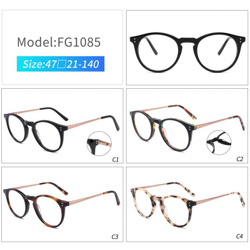 FG1085 Best Grade Round Acetate With Metal Eyewear Optical Glasses 