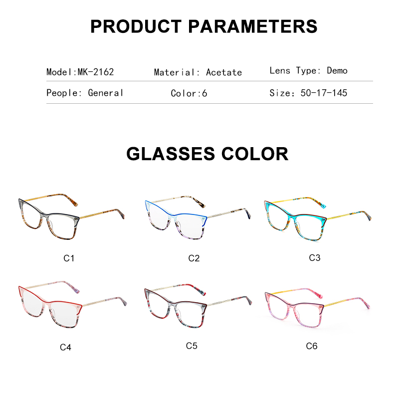 MK-2162 Newest Custom Acetate With Metal Optical 2025 Wmoens Eyeglasses