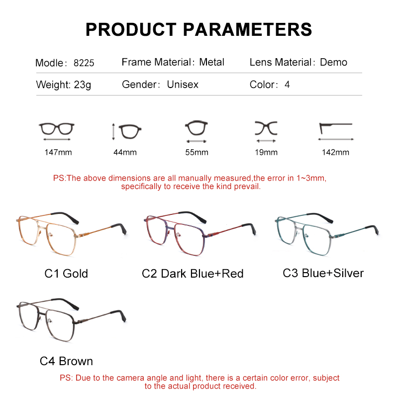 8225 Custom Oversized Women Men Metal Glasses Frame 2022