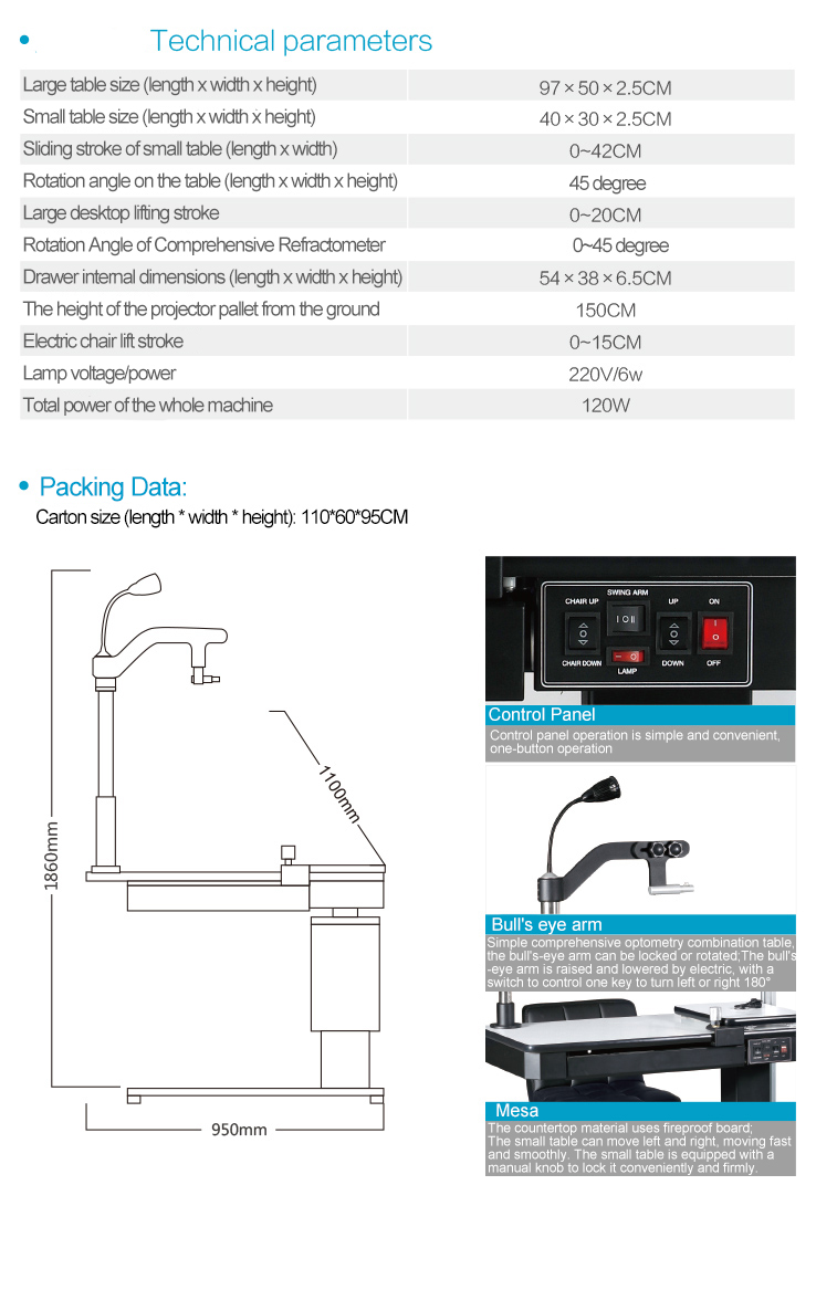 MK552 Medical Equipment Ophthalmic Slit Lamp Electric Lifting Table