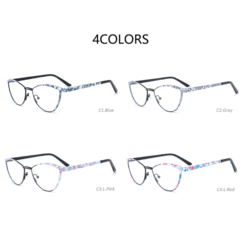 High-End Fashion Colorful Eyeglasses Frame Clear Cat-Eye Metal Optical Glasses 2022