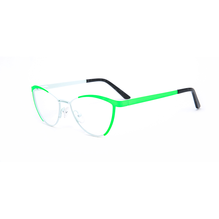 Double-Color New Style Colorful Eyeglasses Frame Cat-Eye Metal Optical Acetate Temple Eyewear 2022