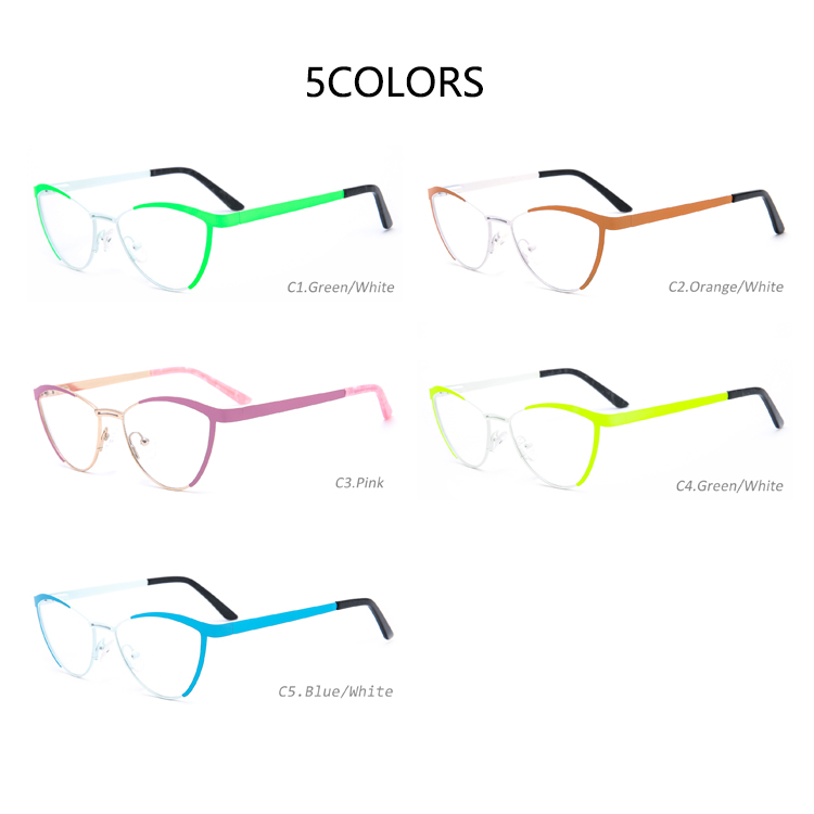 Double-Color New Style Colorful Eyeglasses Frame Cat-Eye Metal Optical Acetate Temple Eyewear 2022