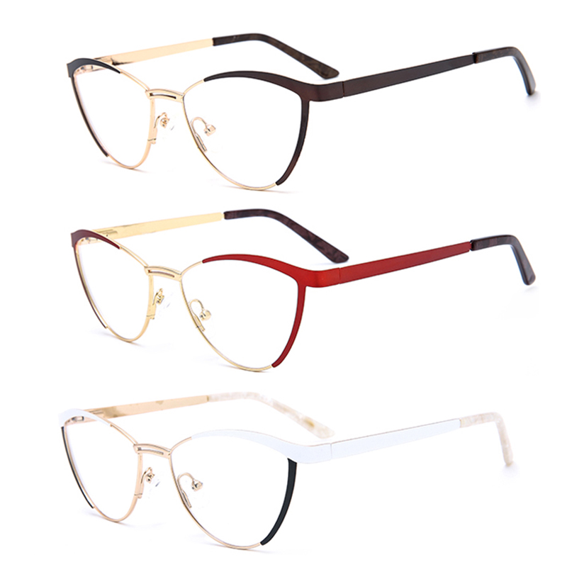 8069 New Fashion Style Double-Colors Eyeglasses Frame Clear Cat-Eye Metal Eyewear