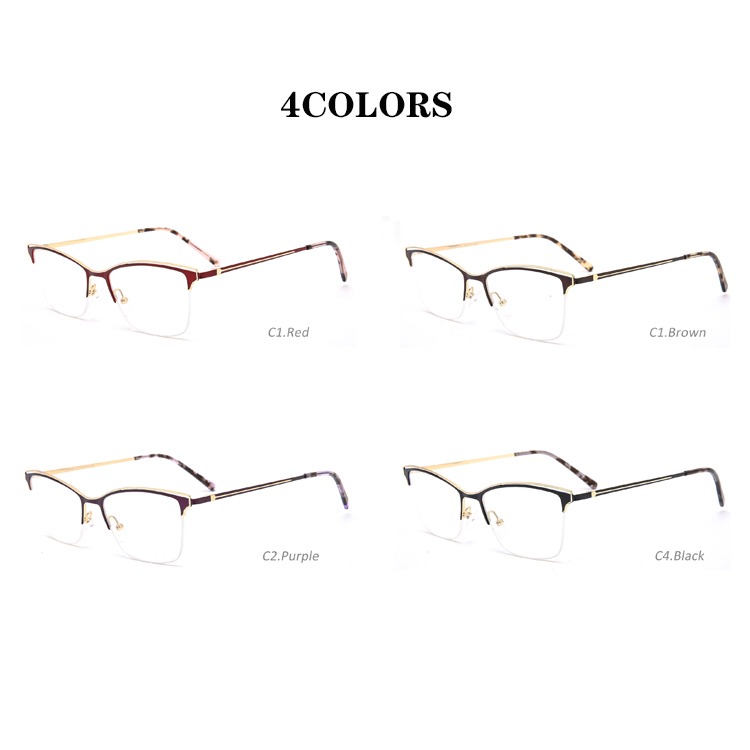 Popular Style New Stocks Half Frame Eyebrow Steel Metal Square Optical Frame 2022