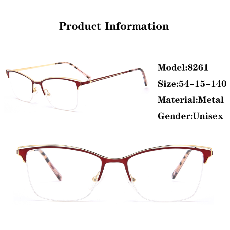 Popular Style New Stocks Half Frame Eyebrow Steel Metal Square Optical Frame 2022