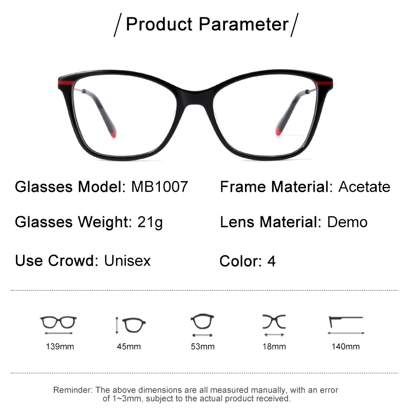 Wholesale Acetate Optical Eyeglasses Fashion Glasses Frames High Quality Eyeglass MB1007