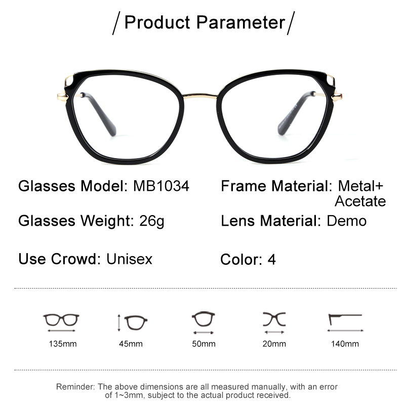 hot sale factory price wholesale manufacturers acetate with metal optical glasses frames MB1034