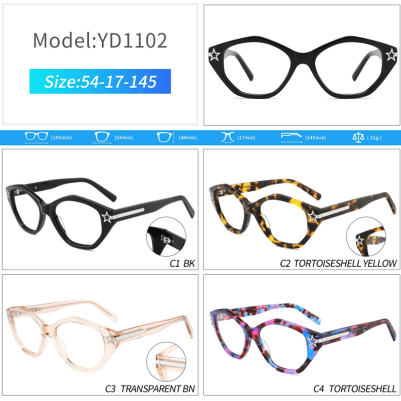 YD1102 Irregular Shape Designer Eyeglasses Acetate Optical Glasses