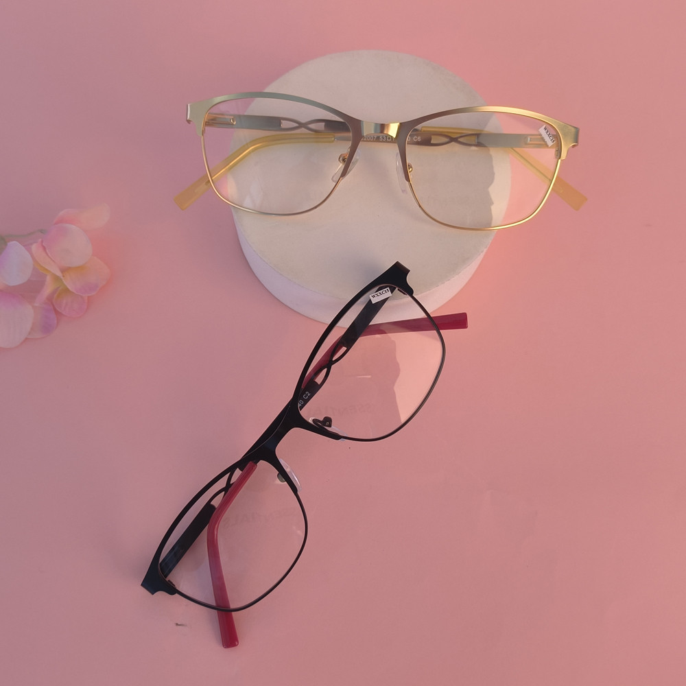 New design fashion zircon eye glasses square metal frame optical eyeglasses frames women