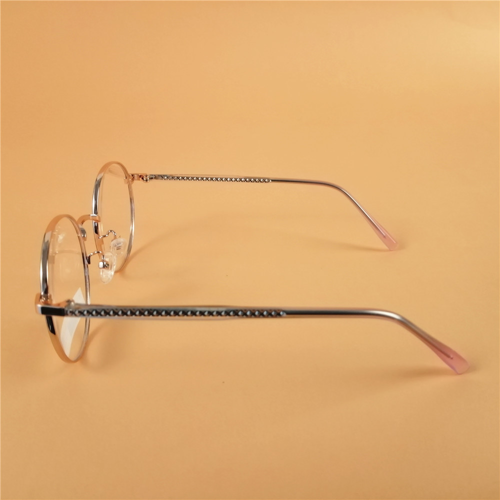 High End Fashion Optical Glasses Frames Ladies Fancy Metal Round Optical Frames Women Pink Colors Eyeglasses