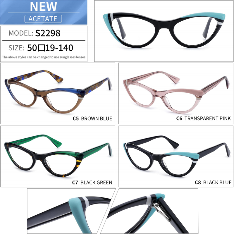 NSV-S2298 Cat Eye Lamination Acetate Optical Glasses