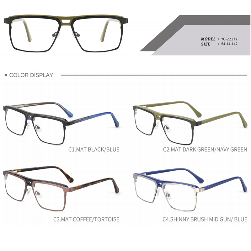 YC-22177 Square Metal With Acetate Manufacture Optical Glasses