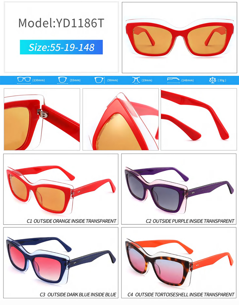 YD1186T Acetate Polarized Sunglasses 