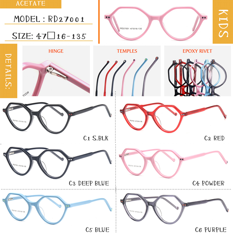 DYH-RD27001 Acetate Prescription Designer Eyeglasses For Kids