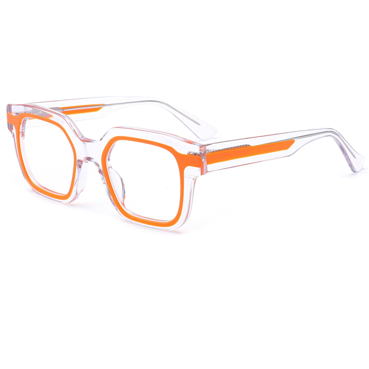 2023 Double-Color Square Frame Top Quality Laminate Acetate Orange Women Optical Glasses