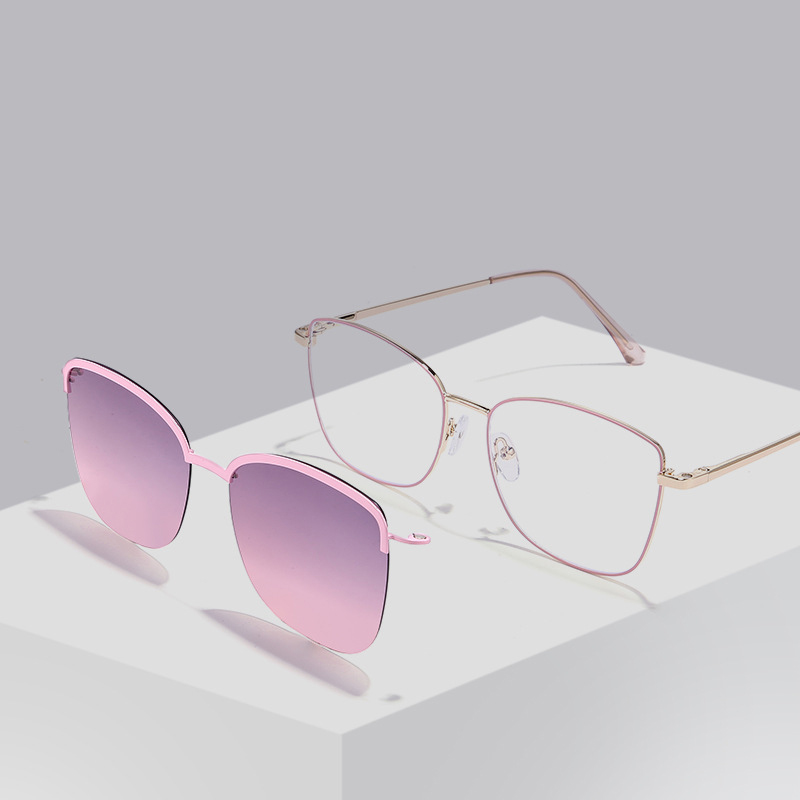 2 In 1 Custom Women Metal Square Frame Sunglasses Polarized Magnetic Sun Glasses 2023