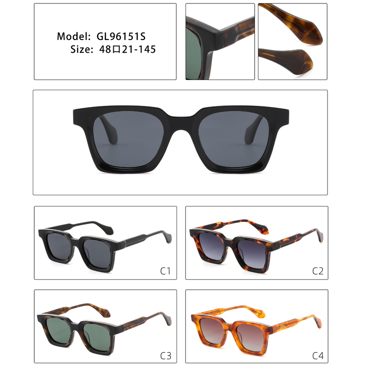 2023 High Quality Thick Acetate Vintage Men Rectangle Frame Women Polarized Sunglasses