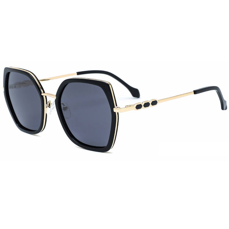 2023 High Quality Gold Metal Frame Acetate Trim Square Sunglasses Women