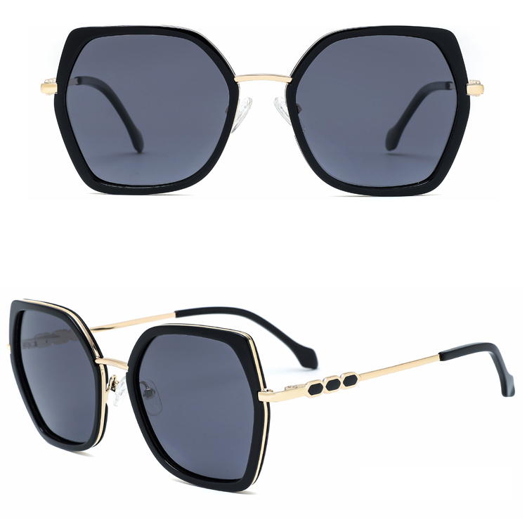 2023 High Quality Gold Metal Frame Acetate Trim Square Sunglasses Women