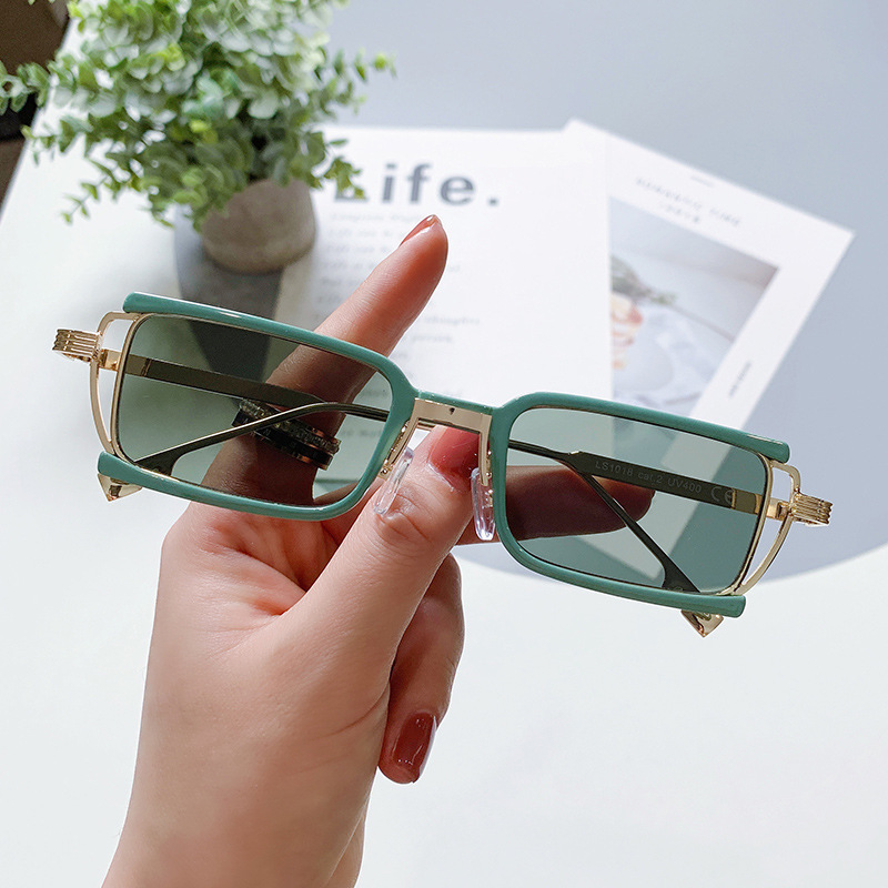clear lens metal sunglasses rimless square blue uv400 high quality brown women sun glasses for men 2024 frameless