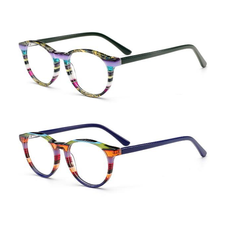 2023 Hand Polished Trendy Eyeglasses Acetate Flex Unisex Colorful Frame Glasses