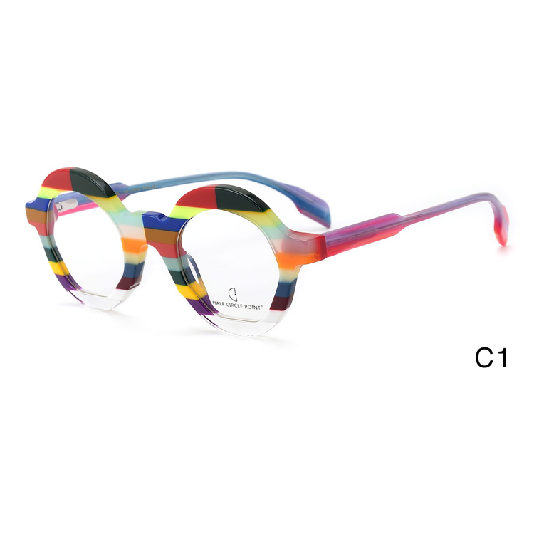2024 Multicolor Rainbow Acetate Glasses Men Retro Small Round Eyeglasses
