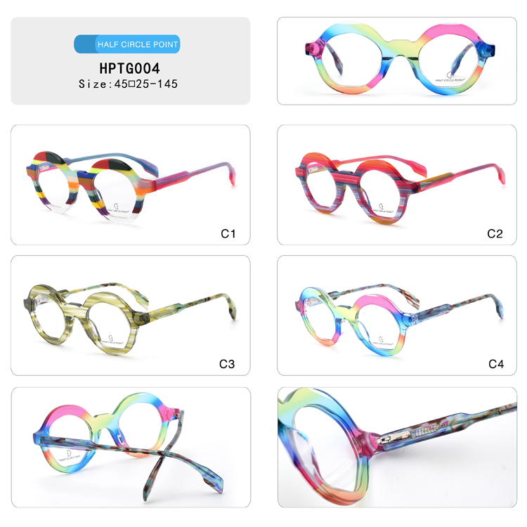 2024 Multicolor Rainbow Acetate Glasses Men Retro Small Round Eyeglasses