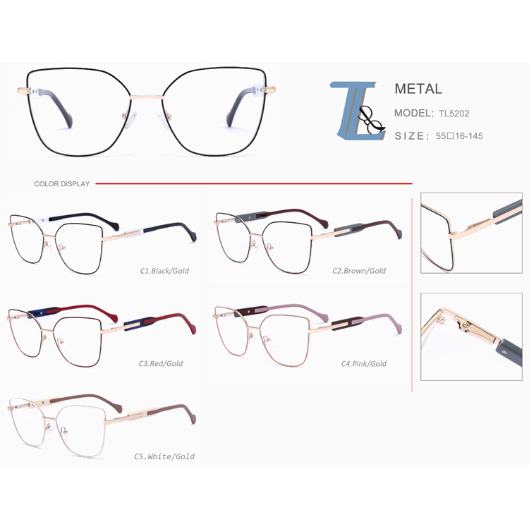 High Quality New Fashion Glasses Metal Glasses Frame Comfortable High Grade Acetate Temple Glasses