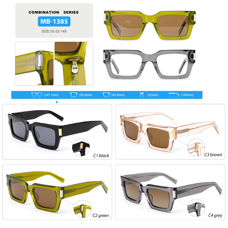 MB1385S Square Vintage Polarized Luxury Sun Glasses Custom Logo Funky Square Thick Acetate Sunglasses