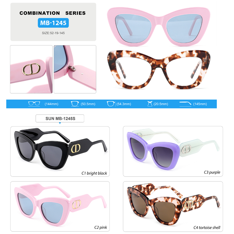 MB-1245S Big Temple Shades Fashion Cat Eye Polarized Acetate Sunglasses with Competitive Price Optical Glasses