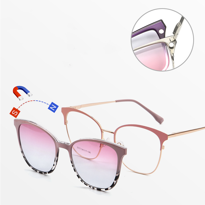 Magnetic Clip On Eyeglasses Frames Uv400 Tr Polarized Wholessale Sunglasses Manufacturer 2215 Magnetic Clip On Sunglasses