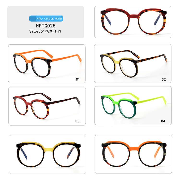 HPTG025 In Stock Fashion Handmade Woman Men Glasses High Quality Colorful Laminate Acetate Frame 