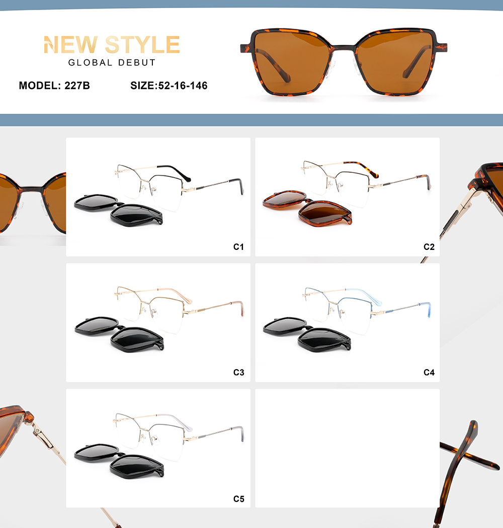 227B Metal Cat Eye Clip On Sunglasses