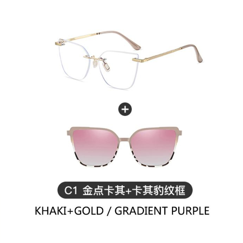 Fashionable Ladies' Personality Polarized Clip on Rimless Sunglasses Anti Blue Light Glasses Outdoor Sunshade Eyeglass Frame