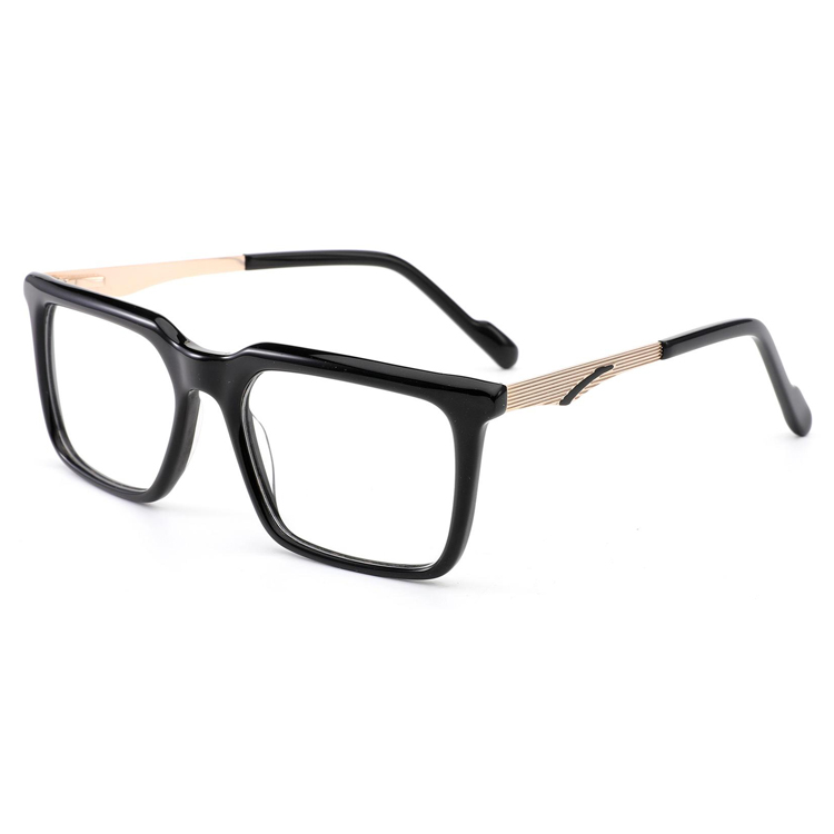 Black Leopard Square Glasses Frames Fashion Acetate Metal Temple Glasses Frame With Spring Hinges Eyeglasses