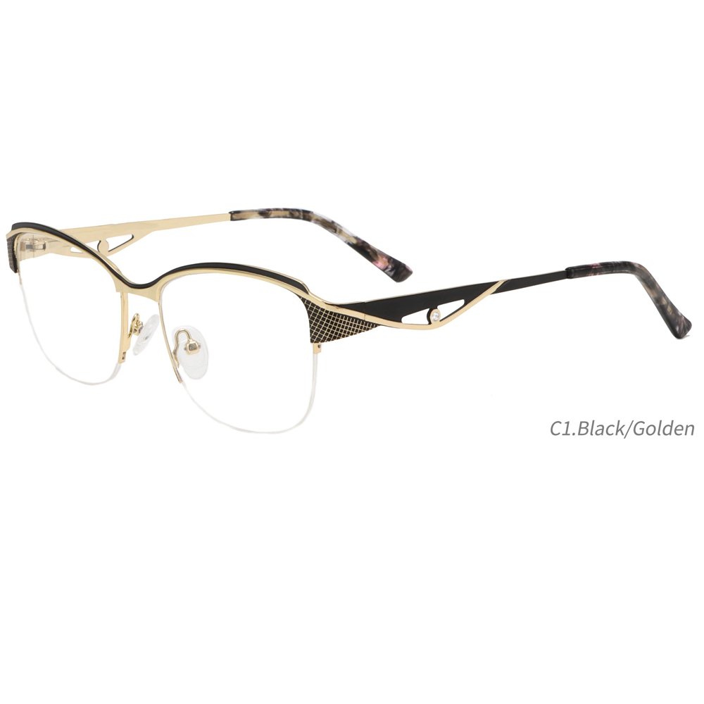 8743 Wholesaler Eyebrows Golden Metal Eye Glasses Frame Glasses Optical Rectangle Metal Eyewear Frame Warehouse 
