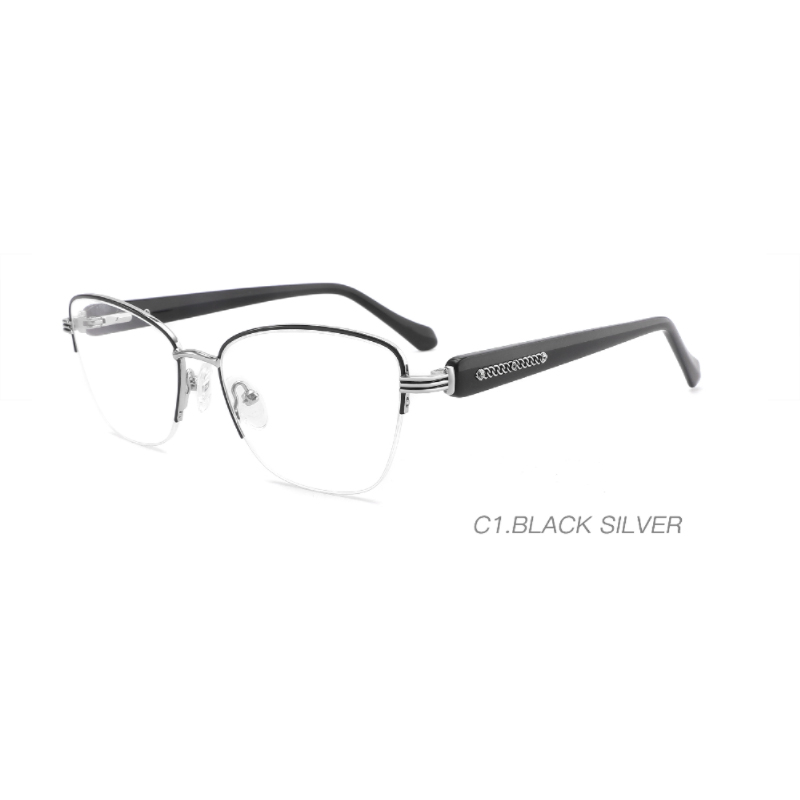 High Quality Metal Cat Eye Glasses Frame Luxury Women Metal +Acetate Myopia Glasses Custom Logo