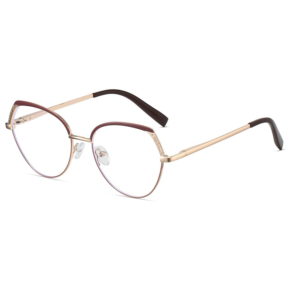 24012 New Arrival Women Fashion Cat Eye Glasses Coffee Pink Metal Blue Light Optical Glasses