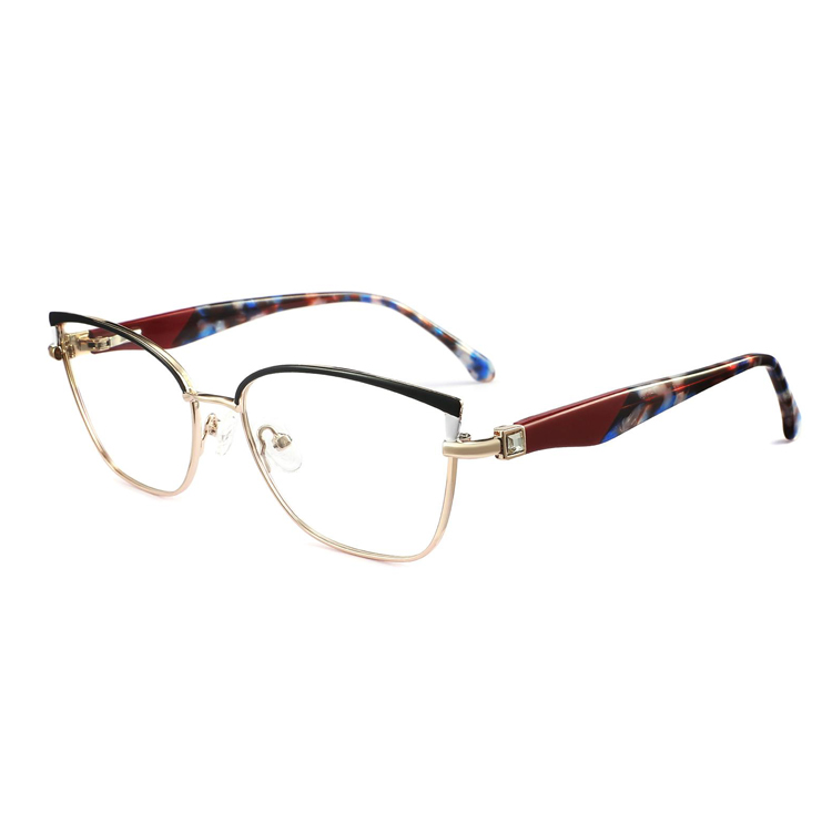 Women Colorful Cat Eye Metal Eyewear Frame Bling Rhinestone Acetate Spring Temples 